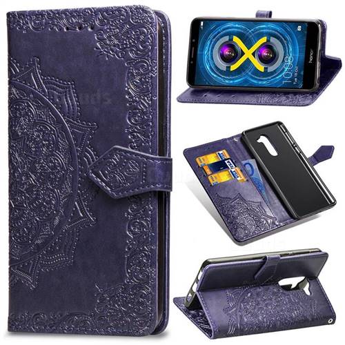 Embossing Imprint Mandala Flower Leather Wallet Case for Huawei Honor 6X Mate9 Lite - Purple