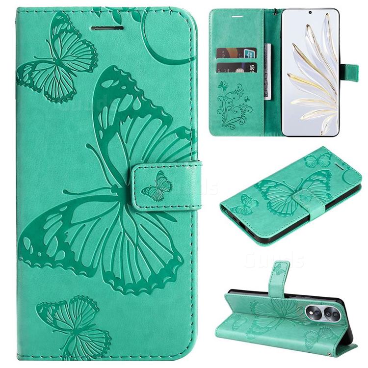 Embossing 3D Butterfly Leather Wallet Case for Huawei Honor 70 - Green