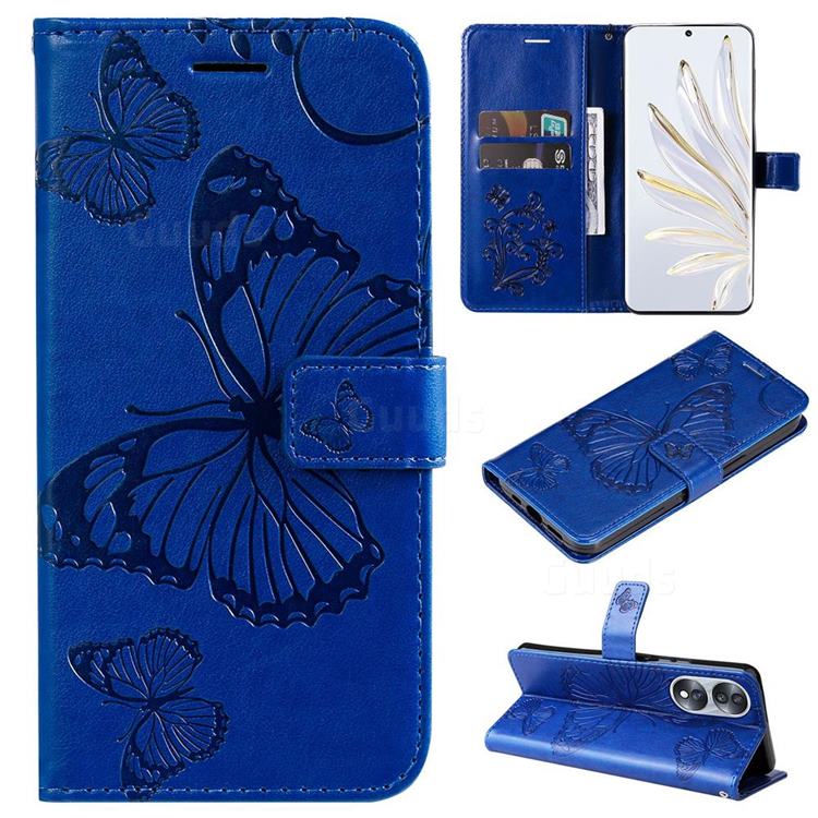 Embossing 3D Butterfly Leather Wallet Case for Huawei Honor 70 - Blue