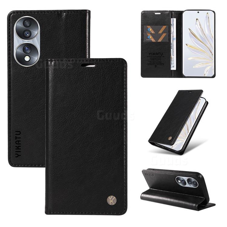 YIKATU Litchi Card Magnetic Automatic Suction Leather Flip Cover for Huawei Honor 70 - Black