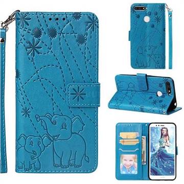 Embossing Fireworks Elephant Leather Wallet Case for Huawei Honor 7A Pro - Blue