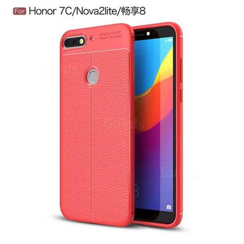 Luxury Auto Focus Litchi Texture Silicone TPU Back Cover for Huawei Honor 7C - Red