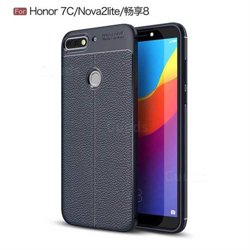 Luxury Auto Focus Litchi Texture Silicone TPU Back Cover for Huawei Honor 7C - Dark Blue