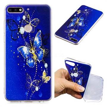 Gold and Blue Butterfly Super Clear Soft TPU Back Cover for Huawei Honor 7C