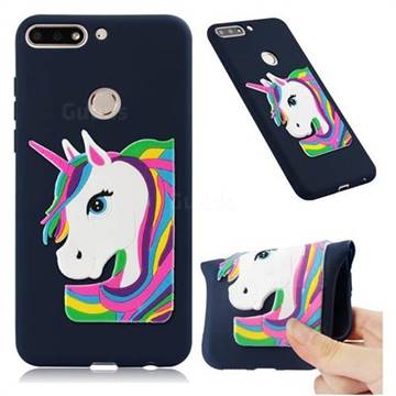 Rainbow Unicorn Soft 3D Silicone Case for Huawei Honor 7C - Navy