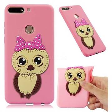 Bowknot Girl Owl Soft 3D Silicone Case for Huawei Honor 7C - Pink