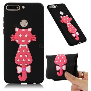 Polka Dot Cat Soft 3D Silicone Case for Huawei Honor 7C - Black