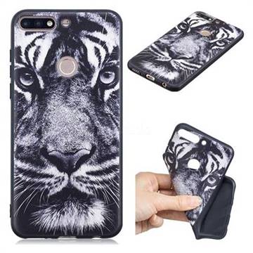 White Tiger 3D Embossed Relief Black TPU Cell Phone Back Cover for Huawei Honor 7C