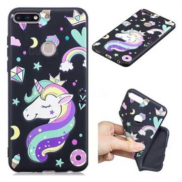 Candy Unicorn 3D Embossed Relief Black TPU Cell Phone Back Cover for Huawei Honor 7C