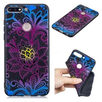 Colorful Lace 3D Embossed Relief Black TPU Cell Phone Back Cover for Huawei Honor 7C