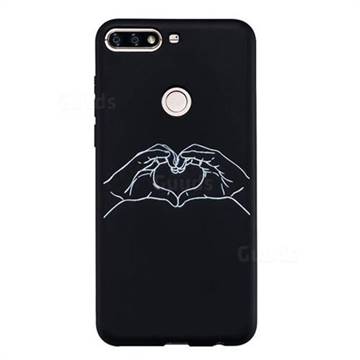 Heart Hand Stick Figure Matte Black TPU Phone Cover for Huawei Honor 7C