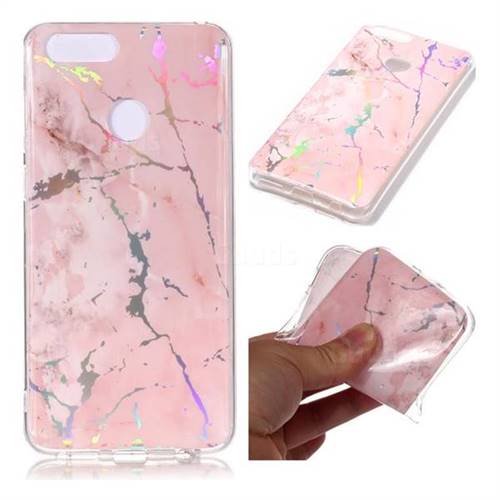 Powder Pink Marble Pattern Bright Color Laser Soft TPU Case for Huawei Honor 7C