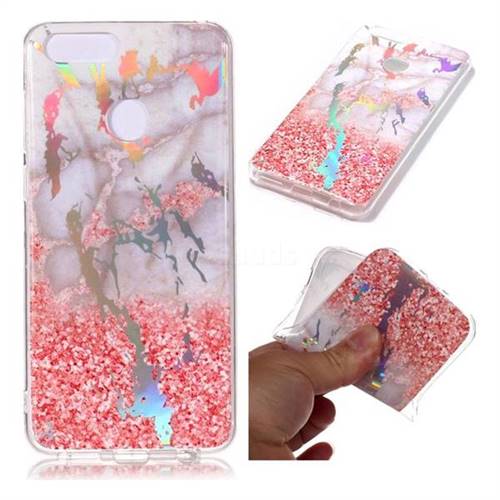 Powder Sandstone Marble Pattern Bright Color Laser Soft TPU Case for Huawei Honor 7C