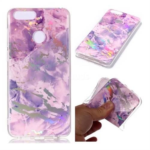 Purple Marble Pattern Bright Color Laser Soft TPU Case for Huawei Honor 7C