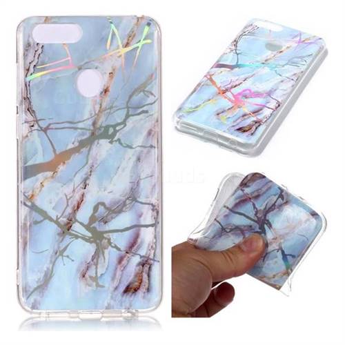 Light Blue Marble Pattern Bright Color Laser Soft TPU Case for Huawei Honor 7C