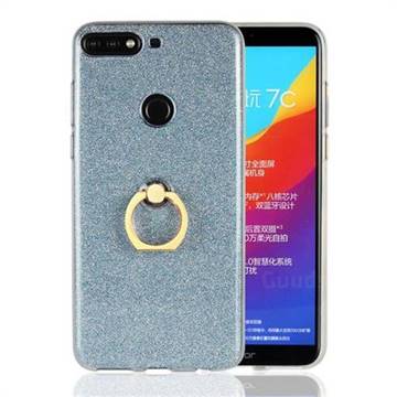 Luxury Soft TPU Glitter Back Ring Cover with 360 Rotate Finger Holder Buckle for Huawei Honor 7C - Blue