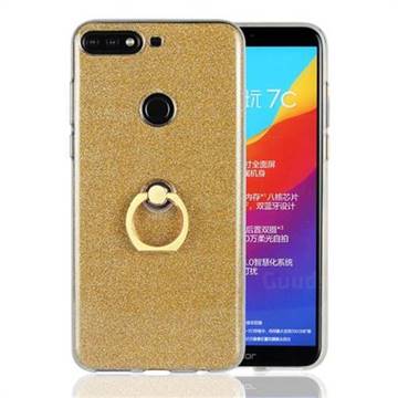 Luxury Soft TPU Glitter Back Ring Cover with 360 Rotate Finger Holder Buckle for Huawei Honor 7C - Golden