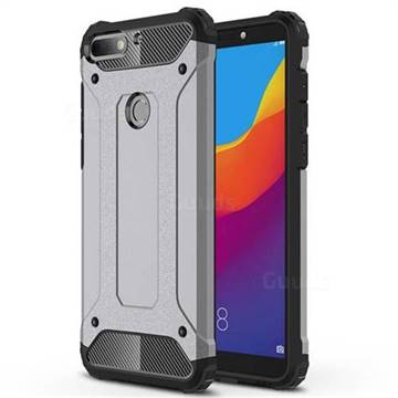 King Kong Armor Premium Shockproof Dual Layer Rugged Hard Cover for Huawei Honor 7C - Silver Grey