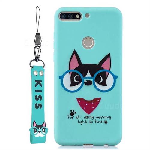 Green Glasses Dog Soft Kiss Candy Hand Strap Silicone Case for Huawei Honor 7C