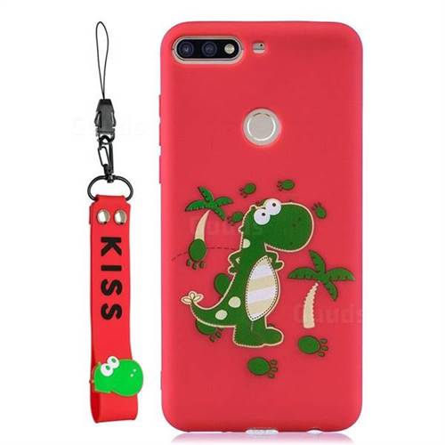 Red Dinosaur Soft Kiss Candy Hand Strap Silicone Case for Huawei Honor 7C