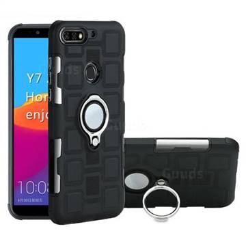 Ice Cube Shockproof PC + Silicon Invisible Ring Holder Phone Case for Huawei Honor 7C - Black