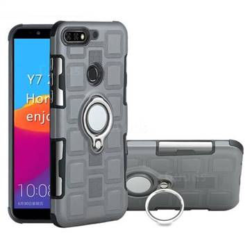 Ice Cube Shockproof PC + Silicon Invisible Ring Holder Phone Case for Huawei Honor 7C - Gray