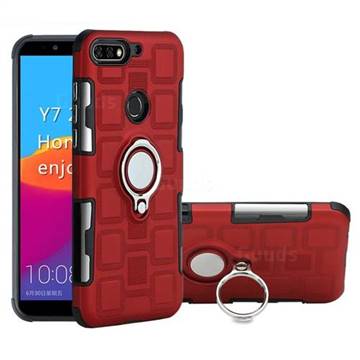 Ice Cube Shockproof PC + Silicon Invisible Ring Holder Phone Case for Huawei Honor 7C - Red