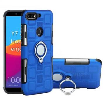 Ice Cube Shockproof PC + Silicon Invisible Ring Holder Phone Case for Huawei Honor 7C - Dark Blue