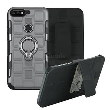 3 in 1 PC + Silicone Leather Phone Case for Huawei Honor 7C - Gray