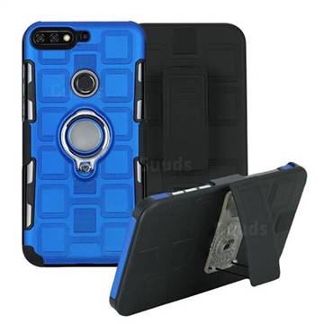 3 in 1 PC + Silicone Leather Phone Case for Huawei Honor 7C - Dark Blue