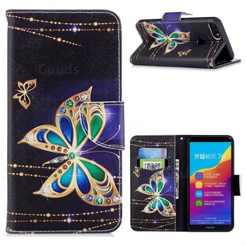 Golden Shining Butterfly Leather Wallet Case for Huawei Honor 7C