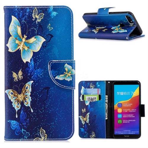 Golden Butterflies Leather Wallet Case for Huawei Honor 7C