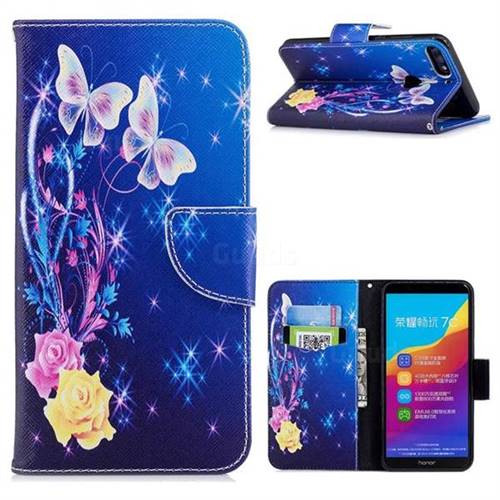 Yellow Flower Butterfly Leather Wallet Case for Huawei Honor 7C