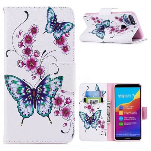 Peach Butterfly Leather Wallet Case for Huawei Honor 7C