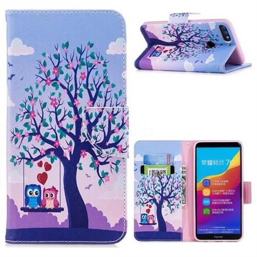 Tree and Owls Leather Wallet Case for Huawei Honor 7C