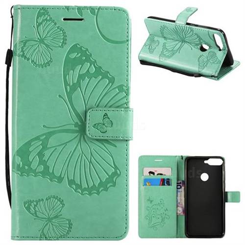 Embossing 3D Butterfly Leather Wallet Case for Huawei Honor 7C - Green