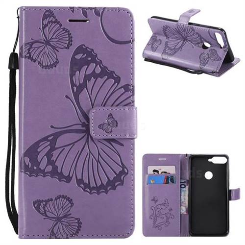Embossing 3D Butterfly Leather Wallet Case for Huawei Honor 7C - Purple