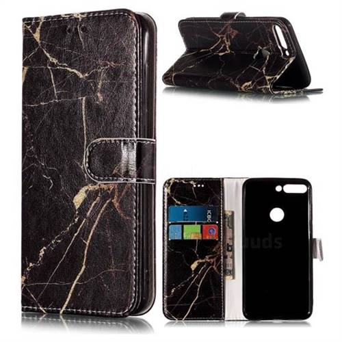 Black Gold Marble PU Leather Wallet Case for Huawei Honor 7C