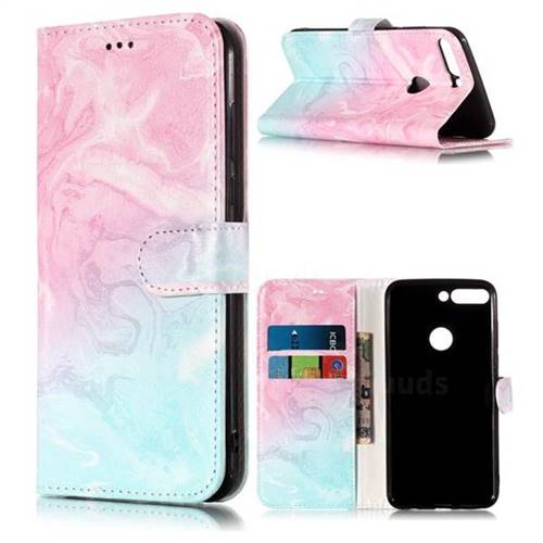 Pink Green Marble PU Leather Wallet Case for Huawei Honor 7C