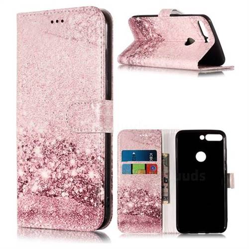 Glittering Rose Gold PU Leather Wallet Case for Huawei Honor 7C