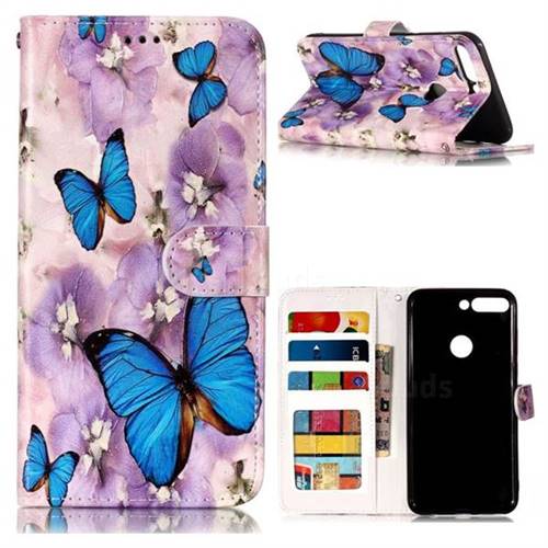 Purple Flowers Butterfly 3D Relief Oil PU Leather Wallet Case for Huawei Honor 7C