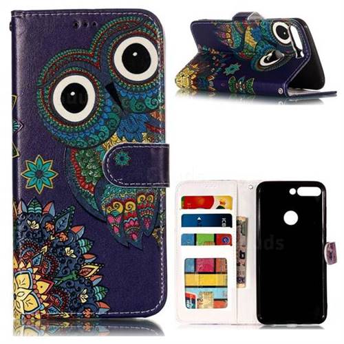 Folk Owl 3D Relief Oil PU Leather Wallet Case for Huawei Honor 7C