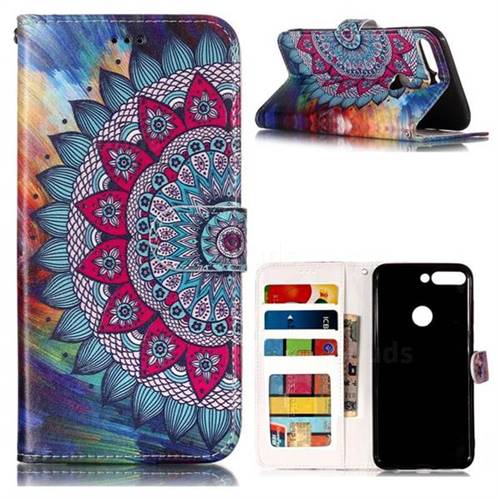 Mandala Flower 3D Relief Oil PU Leather Wallet Case for Huawei Honor 7C