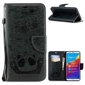 Embossing Hello Panda Leather Wallet Phone Case for Huawei Honor 7C - Seagreen