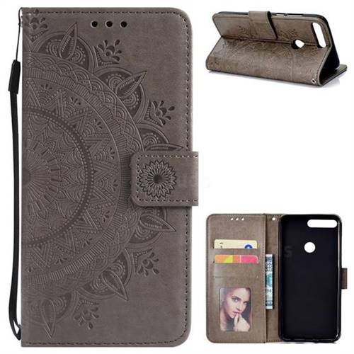 Intricate Embossing Datura Leather Wallet Case for Huawei Honor 7C - Gray