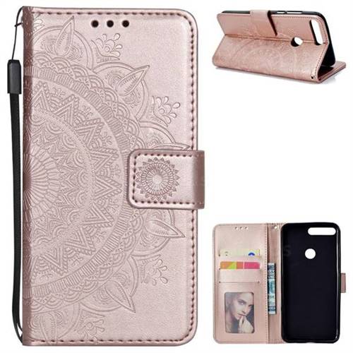 Intricate Embossing Datura Leather Wallet Case for Huawei Honor 7C - Rose Gold