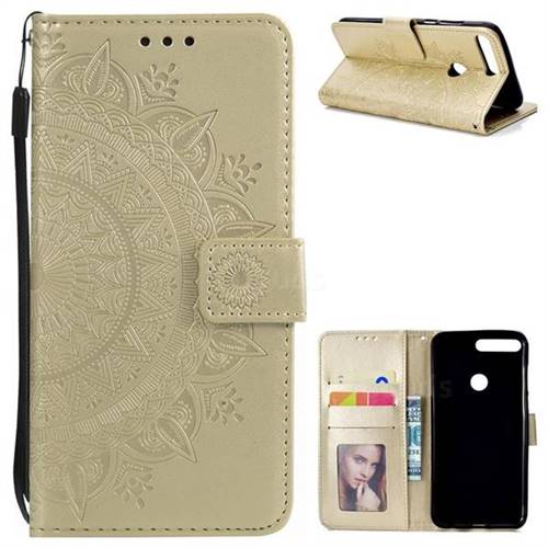 Intricate Embossing Datura Leather Wallet Case for Huawei Honor 7C - Golden