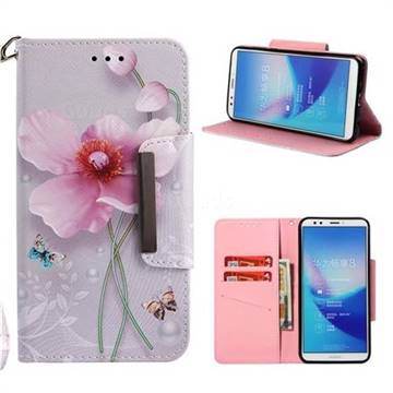 Pearl Flower Big Metal Buckle PU Leather Wallet Phone Case for Huawei Honor 7C