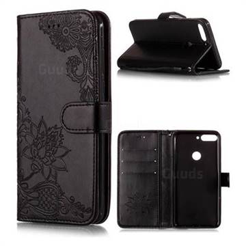 Intricate Embossing Lotus Mandala Flower Leather Wallet Case for Huawei Honor 7C - Black