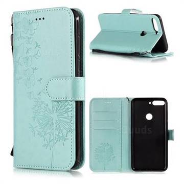 Intricate Embossing Dandelion Butterfly Leather Wallet Case for Huawei Honor 7C - Green